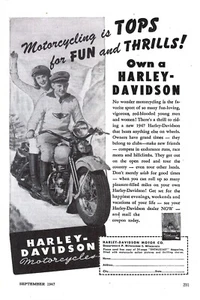 VINTAGE 1947 HARLEY DAVIDSON MOTORCYCLES PRINT AD - Picture 1 of 1