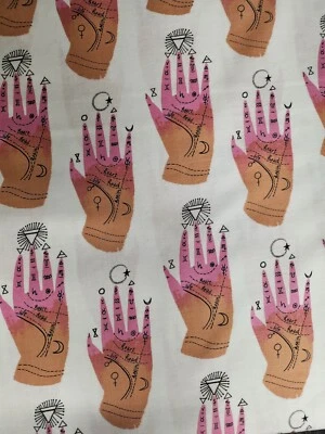 Star Palm Chart Rosa sobre Blanco Tela de Algodón FQ Foto 1 de 4