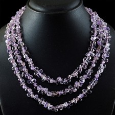 Untreated 547.50 Cts Natural 3 Strand Purple Amethyst Tear Drop Beads Necklace 