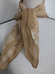 Vintage 1980s Liz Claiborne Beige tan Square Chiffon Silk Scarf 21x21" - Picture 1 of 5