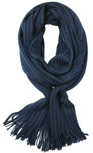 Strickschal aus Polyacryl mit Fransen gestreift blau schwarz made in Germany - Bild 1 von 2