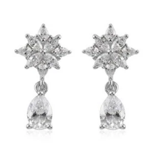 LUSTRO STELLA Swarovski Zirconia Earrings Platinum Over Sterling Silver 3.80 ctw - Picture 1 of 5