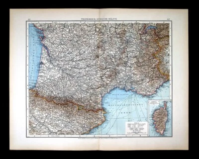 1901 Andrees Map S. France French Riviera Marseille Corsica Monaco Lyon Bordeaux - Image 1 of 4