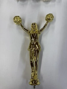 CHEERLEADER GIRL TROPHY FIGURE TOPPER GOLD with Pom Poms Plastic Set Of 7 Pieces - Picture 1 of 2