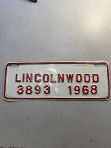 3893 VILLAGE OF LINCOLNWOOD ILLINOIS LICENSE PLATE NUMBER 3893 FROM 1968 - Picture 1 of 2