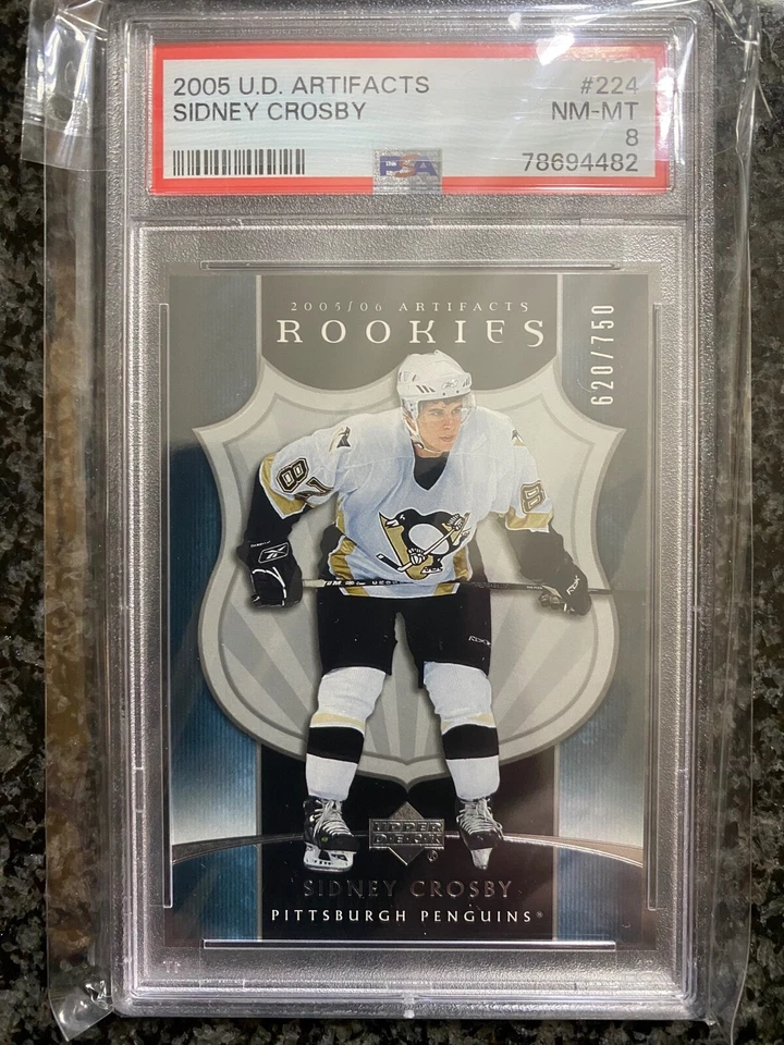 2005-06 Sidney Crosby UD Artifacts Rookie RC #/750 PSA 8 Near Mint Penguins - Image 1 of 2