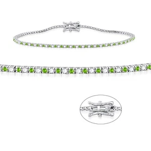 14K White Gold Womens Tennis Bracelet 2Ct Lab Grown Diamond & Genuine Peridot - Picture 1 of 6