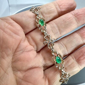 Sterling Silver .925 bracelet with green cab stones 7.25 inch 10.7 grams - Imagen 1 de 10