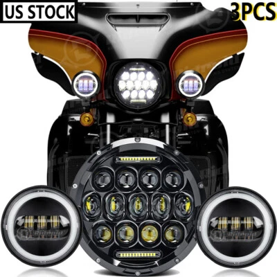 7inch LED Headlight + 4.5" Passing Lights For Harley-Davidson Touring Road King Foto 1 de 4