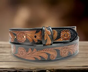 Handmade Men's Western Belt Genuine Full Grain Leather Heavy Duty Without Buckle - Picture 1 of 9