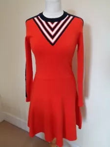KAREN MILLEN BRAND NEW ORANGE JUMPER DRESS WITH NAVY AND WHITE STRIPE TRIM - SML - Picture 1 of 8