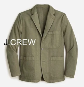 JCREW blazer olive green cotton linen chino chore suit jacket 36 36S lightweight - Picture 1 of 11
