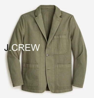 JCREW blazer olive green cotton linen chino chore suit jacket 36 36S lightweight - Image 1 of 4