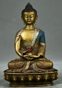 8" China old Tibet Tibetan Buddhism temple Bronze gilt Shakyamuni Buddha statue - Picture 1 of 9
