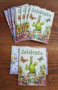 Leanin Tree (6) Sparkly Celebrate Birthday Cards w Cactus Butterflies Flowers - Picture 1 of 7