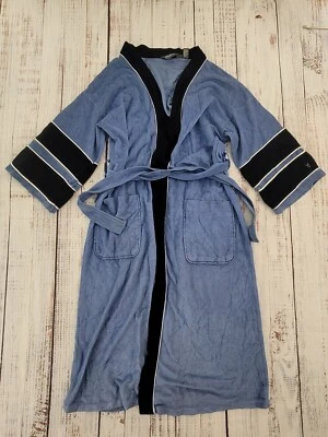 Playboy Light Blue Contrast Stripe Full Length Tie Waist Men's Robe OS *READ - Image 1 of 4