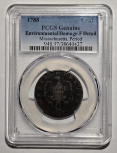 1788 Massachusetts Post-Colonial Cent, Period PCGS F Details - Picture 1 of 3