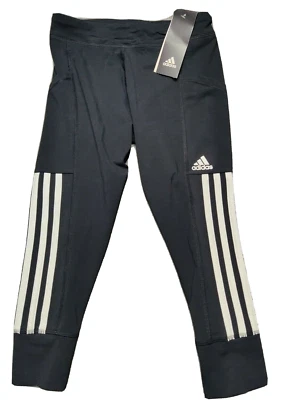 Adidas Girls Medium (10/12)  Black 3-Stripe Active 7/8 Jogger Tights  NEW - Image 1 of 4