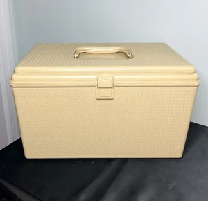 Vtg Wilson Wil-Hold Large Beige Plastic Sewing Box w/Tray Insert USA 8”x13”x8.5” - Picture 1 of 24