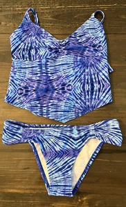 C & R Beachwear Little Girls 2 Piece Bathing Suit, Blue Pattern, Size 10 - Picture 1 of 9