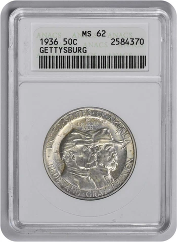 Gettysburg Commemorative Silver Half Dollar MS62 ANACS Cover