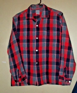 1950er Vintage Campus Neckloop 100% Baumwolle Schatten Flanell Hemd-16-16-1/2-L!  - Bild 1 von 5