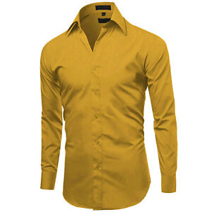 Men's Slim Fit Classic Button Up Long Sleeve Solid Color Long Sleeve Dress Shirt