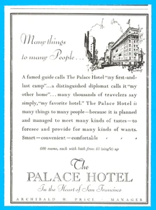Palace Hotel San Franciso Vintage Printanzeige 1942 WWII Ära Reise Urlaub Tourist - Bild 1 von 3