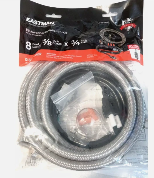Eastman Dishwasher Installation Kit 8’ 3/8” Inlet /4” Stainless Steel 1630551