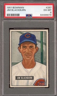 1951 Bowman #287 Jim Blackburn - PSA EX-MT 6 -Cincinnati Reds  CENTERED  VSCARDS - Image 1 of 2