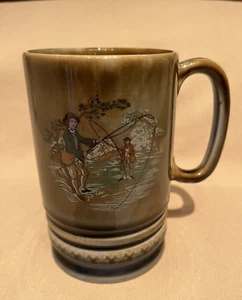 Vintage Wade Ireland Porcelain Stein Mug Reuge Music Box Fly Fisherman Design - Picture 1 of 4