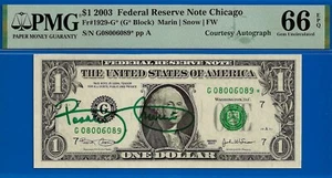 2003 $1 Federal Reserve Note PMG 66EPQ birthday courtesy autograph star 8006089 - Picture 1 of 3