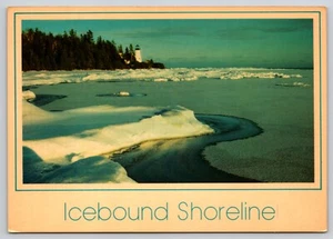 Postal Icebound Shoreline escena de invierno en Michigan Lighthouse - Imagen 1 de 3