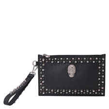 Philipp Plein Ladies Black Faux-leather Crystal Stud Clutch Bag S19A WBB0361