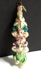 Christopher Radko Hop To It Bunny Rabbit Stack Easter Glass Blown Ornament 2000 - Picture 1 of 11
