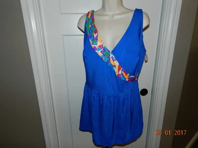 ROXANNE синий геометрический юбка купальный костюм купальный костюм 22 44-D чашка новый с Ярлыками - Изображение 1 из 3