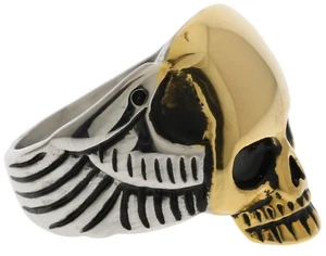 Winged Biker Skull Gold overlay Stainless Steel Men's Ring Size 12 T58 - Picture 1 of 6