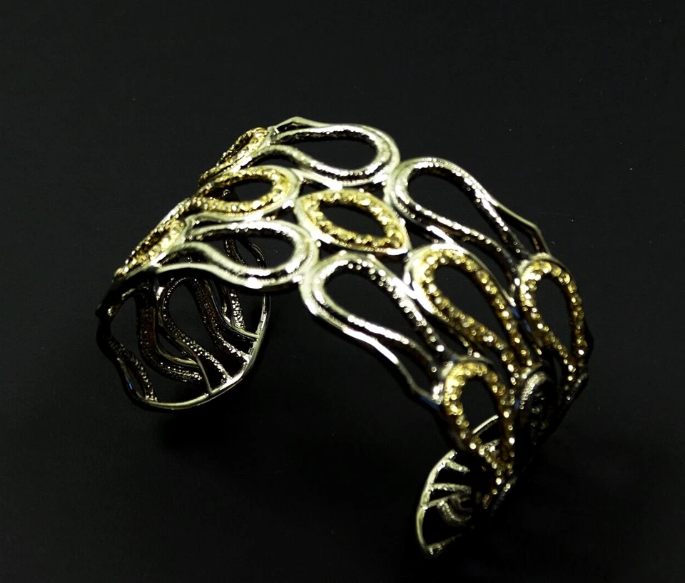 ALEXIS BITTAR $245 Rhodium & Gold Plated CZ Encrusted Cuff Bracelet Foto 1 de 1