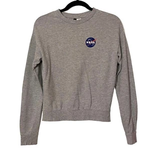 Divided H&M NASA long sleeve tee size juniors extra small grey thrashed FLAWED - Picture 1 of 16
