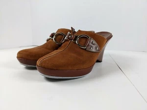 Cole Haan Women’s Brown Leather Horsebit Buckle Wedge Heel Mules Size 9 B - Picture 1 of 8