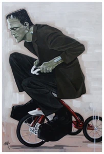 Eat My Dust by Mike Bell Fine Art Print Frankenstein Monster Riding a Tricycle - Picture 1 of 1
