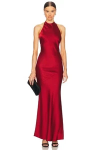Stone Cold Fox x REVOLVE Aria Gown halter neck back tie XS Dark Red $258 msrp - Picture 1 of 7