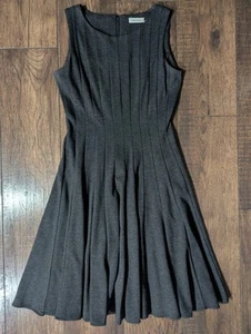 Calvin Klein Black & Gray Herringbone Fit & Flare Sleeveless Knit Dress Size 4 - Picture 1 of 15