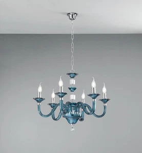 Lampadario in cristallo e vetro design classico blu ottanio 6 luci CIC-505 - Imagen 1 de 1