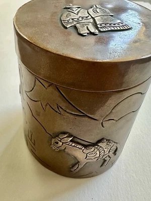 Vintage Taxco Mexican #267 Victoria Silver & Copper Cigarette Holder Jar W Lid - Image 1 of 4