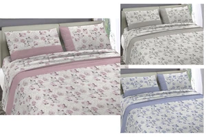 Completo Letto Cotone  FLANELLA  Lenzuola Felpate Invernali Dis.13 Rose - Foto 1 di 5
