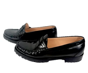 J.Crew Women's ‘Winona’ Sz 8.5 Black Italian Leather Lug-Sole Penny Loafers - Picture 1 of 8