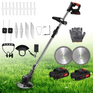 Electric Cordless Grass String Trimmer Lawn Edger Weed Wacker Cutter + 2 Battery - Picture 1 of 19
