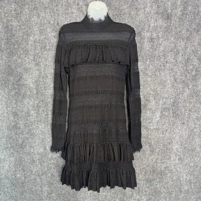Vestido Ella Moss Feminino Pequeno Preto Renda Semitransparente Decote Simulado Retrô Caprichoso - Imagem 1 de 4