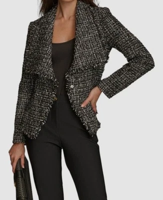 Donna Karan Women's Black Gray Tweed Blazer Jacket Size 14 - Image 1 of 2